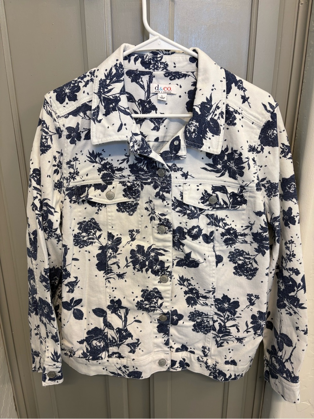 Women’s White and Blue Floral Denim Jacket